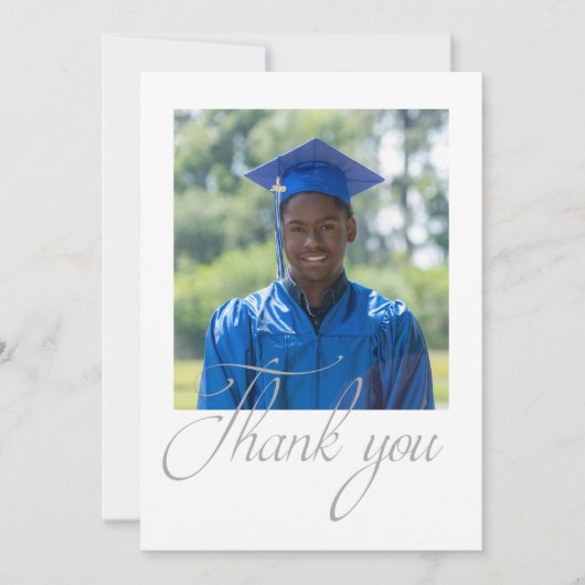 Modern zwart-wit minimalistisch fotoAfstuderen Bedankkaart (Voorkant)