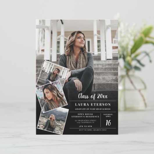 Modern zwart-wit, minimalistisch fotoafstuderen kaart (Staand voorkant)