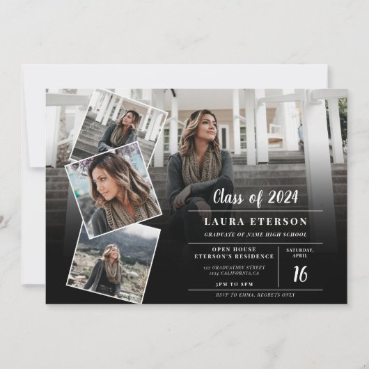 Modern zwart-wit, minimalistisch fotoafstuderen kaart (Voorkant)