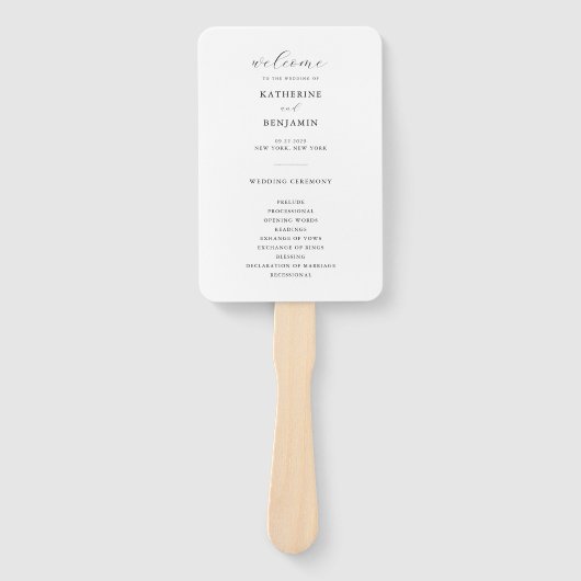Modern zwart-wit minimalistisch huwelijksprogramma handwaaier (Voorkant)