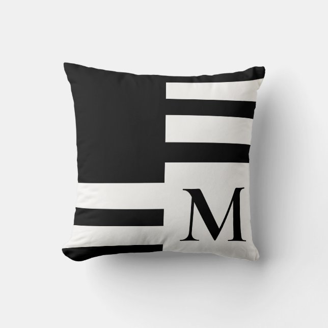 Modern zwart-wit minimalistisch monogram kussen (Voorkant)