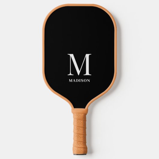 Modern zwart-wit minimalistisch monogram pickleball paddle (Voorkant)