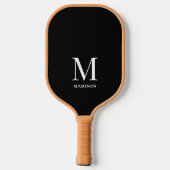Modern zwart-wit minimalistisch monogram pickleball paddle (Achterkant)