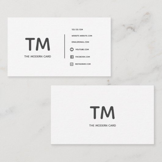 Modern zwart-wit minimalistisch monogram visitekaartje (Voorkant / Achterkant)