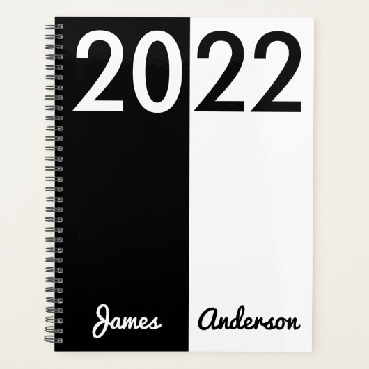 Modern zwart-wit minimalistisch ontwerp 2022 planner (Voorkant)
