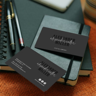 Modern zwart-wit minimalistisch schrift visitekaartje