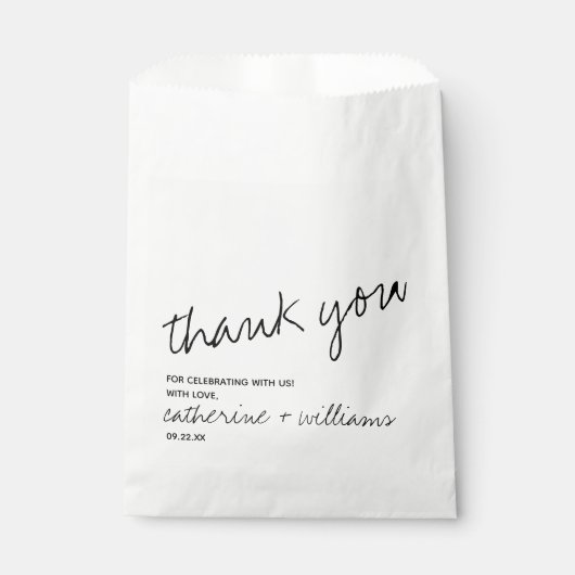 Modern zwart-wit minimalistisch script bruiloft bedankzakje (Voorkant)