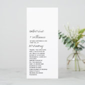 Modern zwart-wit minimalistisch script bruiloft programmakaart (Staand voorkant)