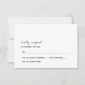 Modern zwart-wit minimalistisch script bruiloft RSVP kaartje (Voorkant)