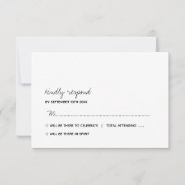 Modern zwart-wit minimalistisch script bruiloft RSVP kaartje