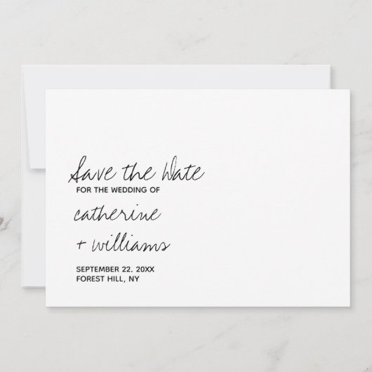 Modern zwart-wit minimalistisch script bruiloft save the date (Achterkant)