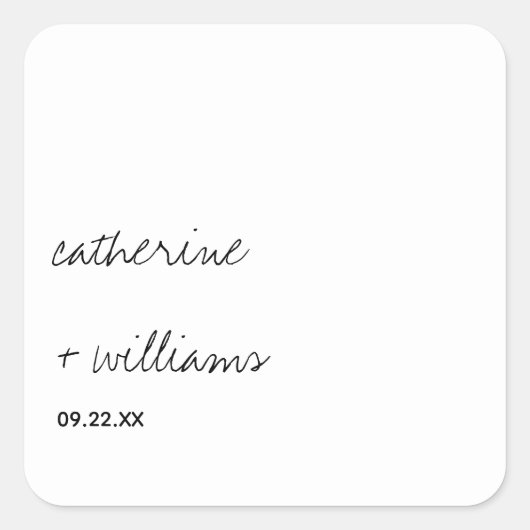 Modern zwart-wit minimalistisch script bruiloft vierkante sticker (Voorkant)
