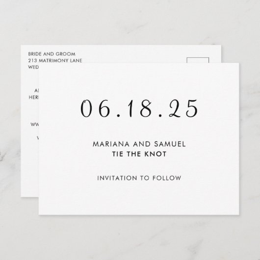 Modern zwart-wit minimalistisch sparen de Datum Aankondigingskaart (Voorkant / Achterkant)