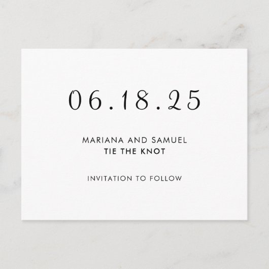 Modern zwart-wit minimalistisch sparen de Datum Aankondigingskaart (Voorkant)