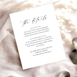 Modern zwart wit minimalistische bruiloft details informatiekaartje