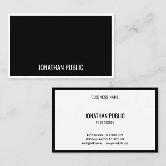 Modern Zwart Wit Minimalistische Sjabloon Eenvoudi Visitekaartje (Voorkant / Achterkant)