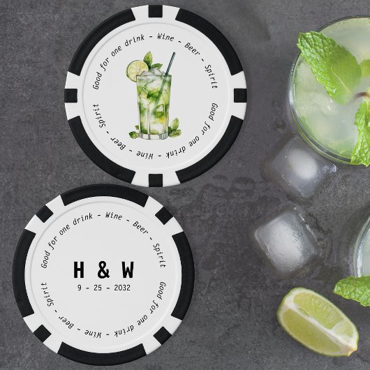 Modern Zwart Wit Mojito Drink Voucher Bruiloft Poker Chips