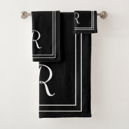 Modern zwart-wit monogram bad handdoek