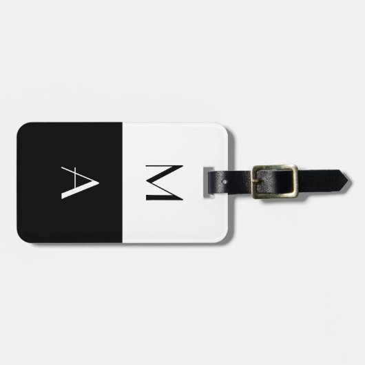 Modern zwart-wit monogram bagagelabel (Voorkant horizontaal)