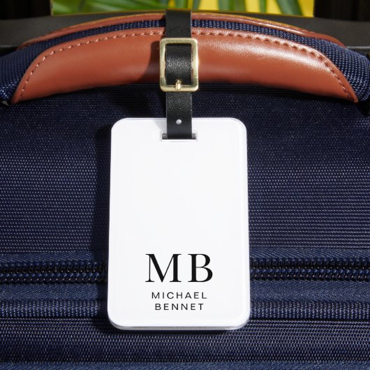 Modern zwart-wit monogram bagagelabel (Voorkant Insitu 2)