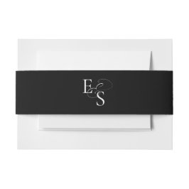 Modern Zwart Wit Monogram Bruiloft Buik Band Uitnodigingen Wikkel