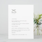 Modern Zwart-wit Monogram Bruiloft Menu (Staand voorkant)