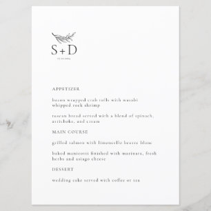 Modern Zwart-wit Monogram Bruiloft Menu
