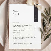 Modern Zwart-wit Monogram Bruiloft Menu