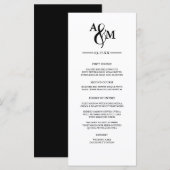 Modern zwart-wit monogram bruiloft plat menu (Voorkant / Achterkant)