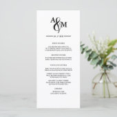 Modern zwart-wit monogram bruiloft plat menu (Staand voorkant)