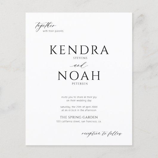 Modern zwart-wit monogram budget bruiloft