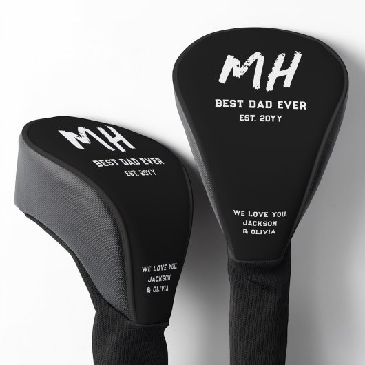 Modern zwart-wit monogram Cool Beste papa ooit Golfheadcover