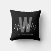 Modern Zwart Wit Monogram Datum Kussen (Voorkant)