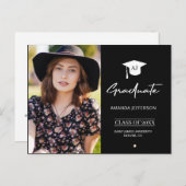 Modern zwart-wit monogram foto afstuderen aankondigingskaart (Voorkant / Achterkant)