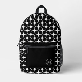 Modern zwart-wit monogram geometrisch bedrukte rugzak