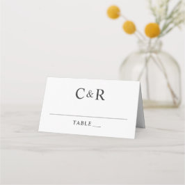 Modern zwart-wit monogram initiaal bruiloft plaatskaartje