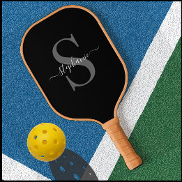 Modern zwart-wit monogram Initiaal + naam Pickleball Paddle