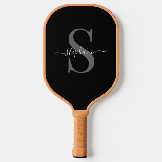 Modern zwart-wit monogram Initiaal + naam Pickleball Paddle (Achterkant)