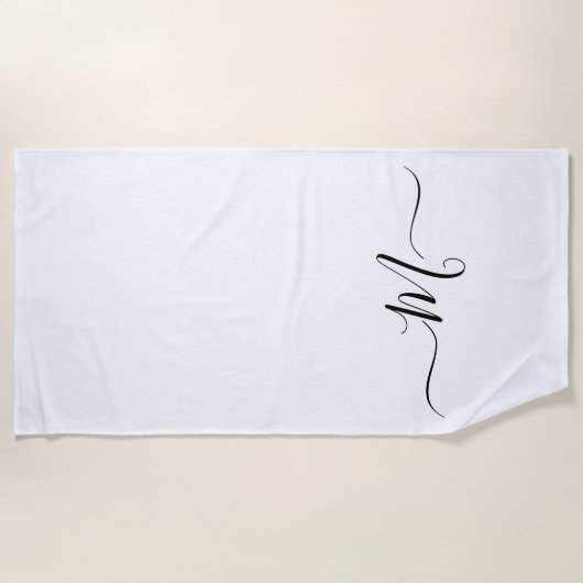 Modern Zwart Wit Monogram Initiaal Strandlaken (Voorkant)