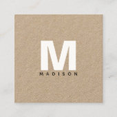 Modern zwart wit monogram kraft vierkante visitekaartje (Voorkant)