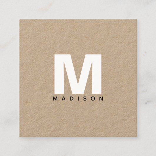 Modern zwart wit monogram kraft vierkante visitekaartje (Voorkant)