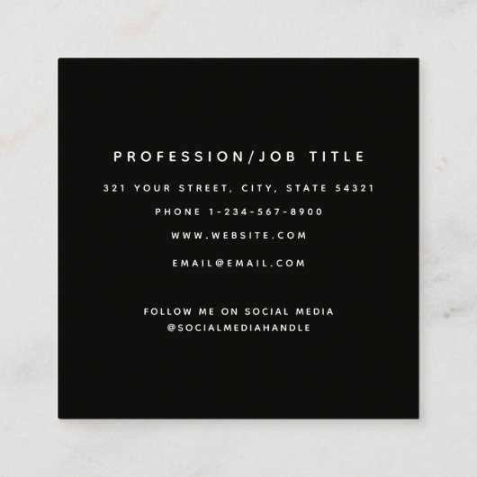 Modern zwart wit monogram kraft vierkante visitekaartje (Achterkant)