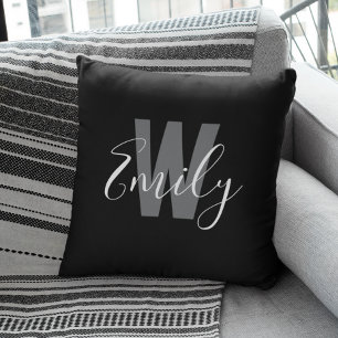 Modern zwart-wit monogram kussen