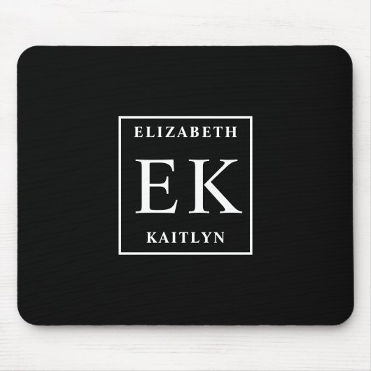 Modern zwart-wit monogram muismat (Voorkant)