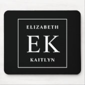 Modern zwart-wit monogram muismat (Voorkant)