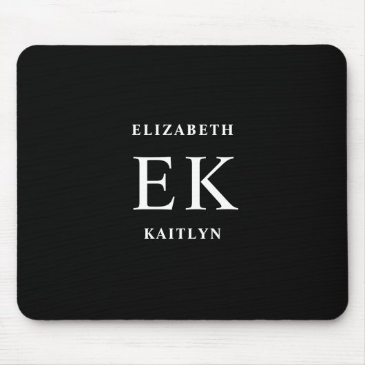 Modern zwart-wit monogram muismat (Voorkant)