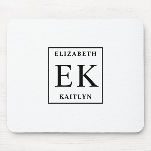 Modern zwart-wit monogram muismat (Voorkant)