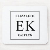 Modern zwart-wit monogram muismat (Voorkant)