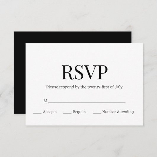 Modern Zwart Wit Monogram RSVP (Voorkant / Achterkant)