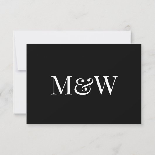 Modern Zwart Wit Monogram RSVP Kaartje (Achterkant)